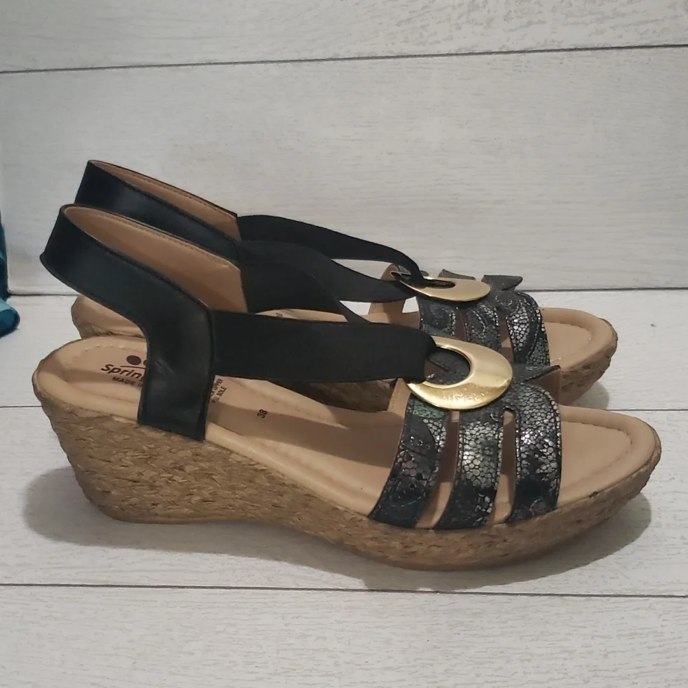 Spring Steps 38 sling back open toe wedges espadrilles
